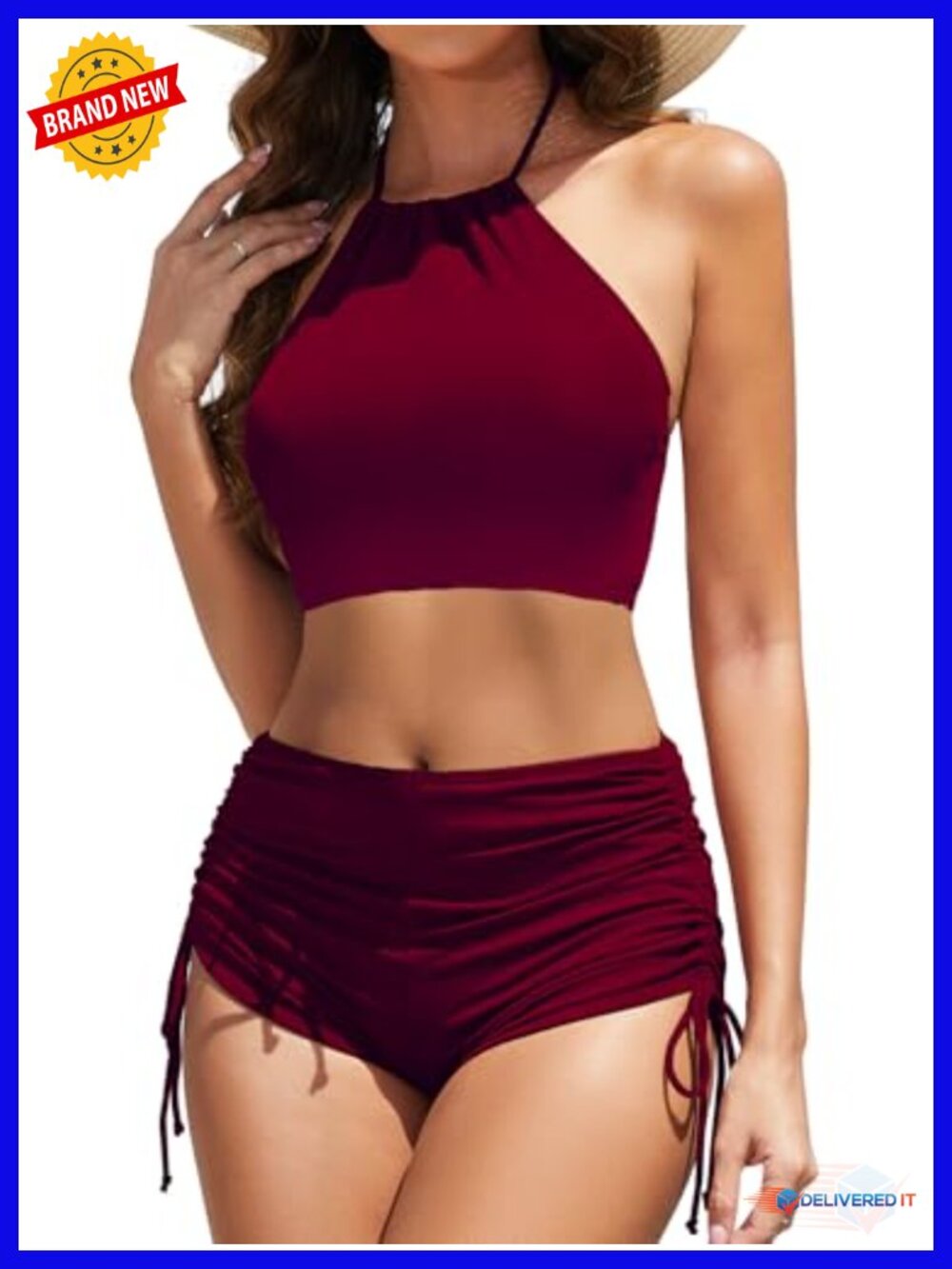 High Waisted Bikini Set Tummy Control Two Piece Halter Swimsuit